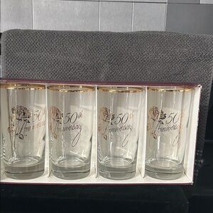 Antique Gold Rimmed 50th Anniversary Glass Set